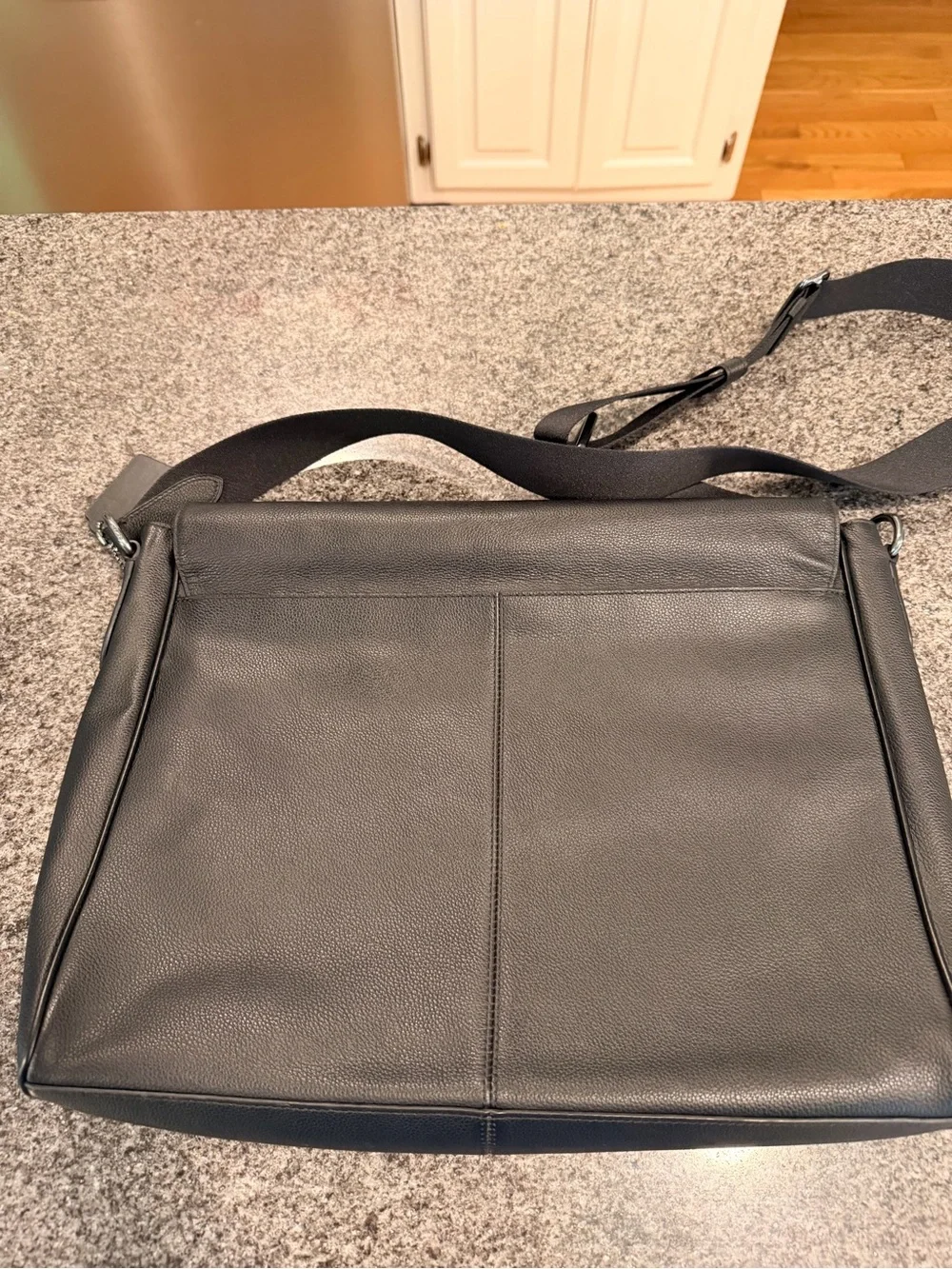 Coach Black Leather Messenger Bag with Wide Adjustable Strap
